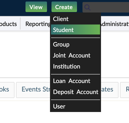 Create menu in top bar
